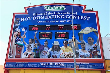 Hot Dog Eating Contest, Wall of Fame, Nathans Famous Hot Dogs, Coney Island, Brooklyn, New York City, United States of America, North America Stock Photo - Rights-Managed, Code: 841-06616634