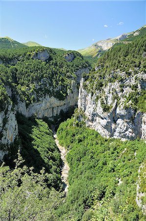 Yaga River and karst limestone cliffs of Escuain gorge, Ordesa and Monte Perdido National Park, Huesca, Aragon, Spain, Europe Stock Photo - Rights-Managed, Code: 841-06617210