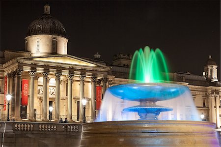 The National Gallery and fountain in Trafalgar Square at night, London, England, United Kingdom, Europe Stock Photo - Rights-Managed, Code: 841-06804359