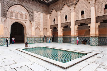 simsearch:841-07083294,k - Tourists visiting Medersa Ben Youssef, the old Islamic school, Old Medina, Marrakech, Morocco, North Africa, Africa Stock Photo - Rights-Managed, Code: 841-06804562
