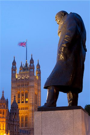 european monuments - Winston Churchill statue and the Houses of Parliament at night, London, England, United Kingdom, Europe Stock Photo - Rights-Managed, Code: 841-06805576