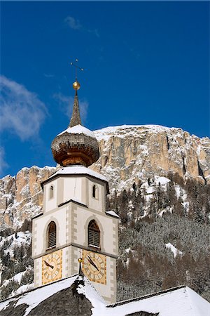 simsearch:841-07081444,k - A church belltower in Colfosco in Badia in the Dolomites in the South Tyrol, Italy, Europe Stock Photo - Rights-Managed, Code: 841-07081437