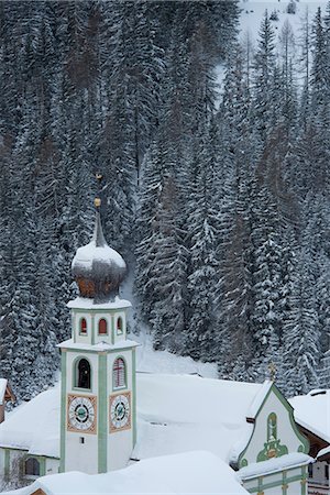 simsearch:841-07081444,k - The Church of San Cassiano and snow covered trees behind, San Cassiano, Dolomites, South Tyrol, Italy, Europe Stock Photo - Rights-Managed, Code: 841-07081444