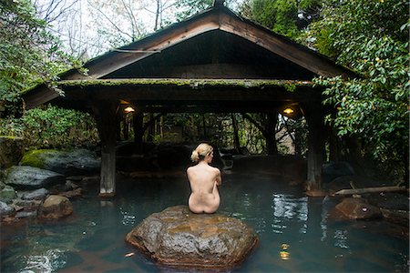 Woman enjoying the hot waters of the Kurokawa onsen, public spa, Kyushu, Japan, Asia Stock Photo - Rights-Managed, Code: 841-07083670