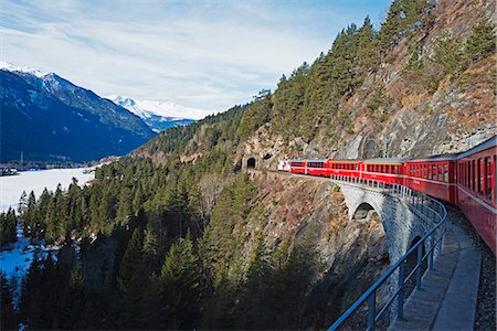 Landwasser Viaduct, Bernina Express railway line, UNESCO World Heritage Site, Graubunden, Swiss Alps, Switzerland, Europe Stock Photo - Rights-Managed, Code: 841-07205368