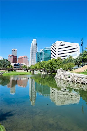 skyline and daytime - City park lagoon with downtown Omaha, Nebraska, United States of America, North America Stock Photo - Rights-Managed, Code: 841-07206121