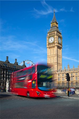 Motion blurred red London bus below Big Ben, Parliament Square, Westminster, London, England, United Kingdom, Europe Stock Photo - Rights-Managed, Code: 841-07206376