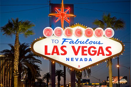 Las Vegas Sign at night, Nevada, United States of America, North America Foto de stock - Con derechos protegidos, Código: 841-07206456