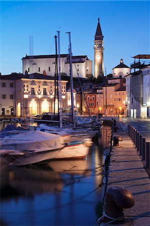 simsearch:841-06806761,k - Waterfront buildings at the harbour and bell tower of Cathedral of St.George, Piran, Istria, Slovenia, Europe Stock Photo - Rights-Managed, Code: 841-07201579