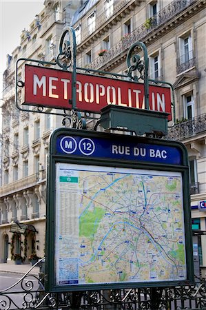 Metropolitain sign and map on Rue du Bac, Paris, France Stock Photo - Rights-Managed, Code: 841-07201788