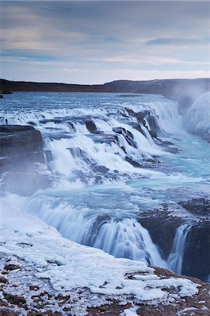 Thundering Gullfoss waterfall in winter time, Iceland, Polar Regions Stock Photo - Rights-Managed, Code: 841-07355146