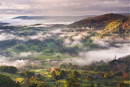 simsearch:841-07590500,k - Patches of morning mist float above countryside near the River Brathay in autumn, Lake District National Park, Cumbria, England, United Kingdom, Europe Stock Photo - Rights-Managed, Code: 841-07355141