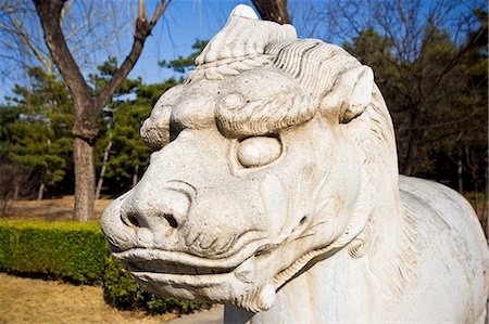 simsearch:841-07457235,k - Statue of a standing Xiezi, mythical Chinese Unicorn, on Spirit Way at the Ming Tombs site, Beijing, China Stock Photo - Rights-Managed, Code: 841-07457227