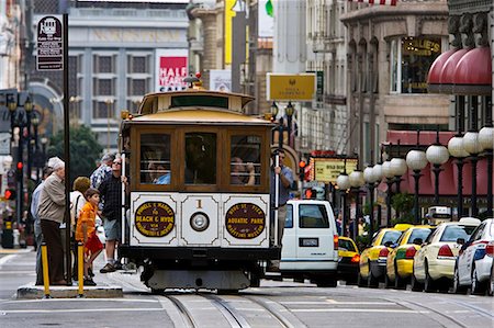 streetcar and usa - San Francisco Cable Car stops to allow passengers to board, California, United States of America Stock Photo - Rights-Managed, Code: 841-07523574