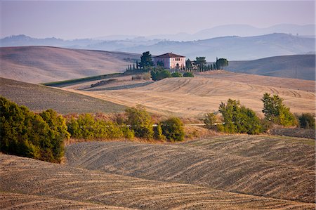 furrow - Typical Tuscan homestead and landscape near Montalcino, Val D'Orcia, Tuscany, Italy Stock Photo - Rights-Managed, Code: 841-07523665