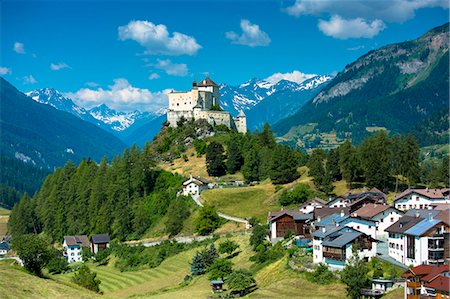 simsearch:841-07589927,k - Tarasp Castle surrounded by larch and pine forest in the Lower Engadine Valley, Switzerland, Europe Stock Photo - Rights-Managed, Code: 841-07589926