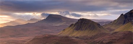 scenic and panoramic - The Trotternish mountain range at dawn viewed from the Quiraing, Isle of Skye, Inner Hebrides, Scotland, United Kingdom, Europe Stock Photo - Rights-Managed, Code: 841-07590368