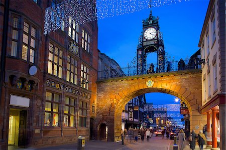 East Gate Clock at Christmas, Chester, Cheshire, England, United Kingdom, Europe Stock Photo - Rights-Managed, Code: 841-07590520