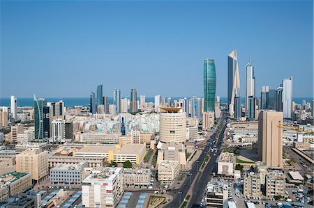 Elevated view of the modern city skyline and central business district, Kuwait City, Kuwait, Middle East Stock Photo - Rights-Managed, Code: 841-07653289