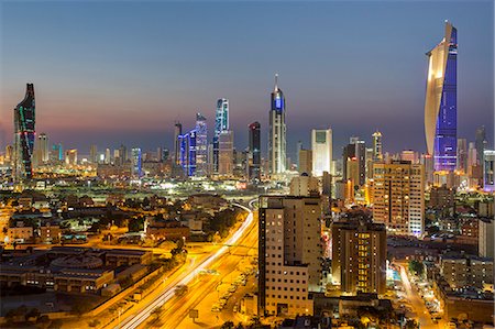 Elevated view of the modern city skyline and central business district, Kuwait City, Kuwait, Middle East Stock Photo - Rights-Managed, Code: 841-07653299