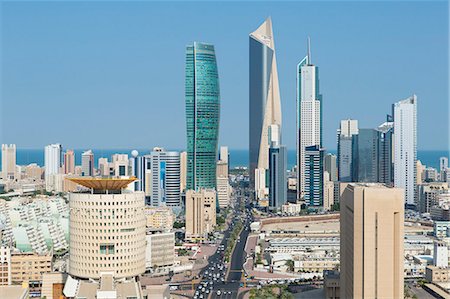 Elevated view of the modern city skyline and central business district, Kuwait City, Kuwait, Middle East Stock Photo - Rights-Managed, Code: 841-07653291