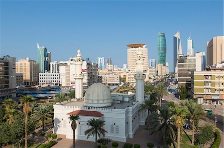 Elevated view of the modern city skyline and central business district, Kuwait City, Kuwait, Middle East Stock Photo - Rights-Managed, Code: 841-07653292