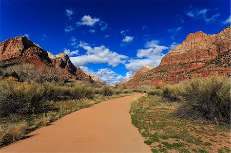 Pa'rus Trail winds through Zion Canyon in winter, Zion National Park, Utah, United States of America, North America Stock Photo - Rights-Managed, Code: 841-07781998