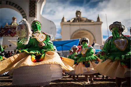 simsearch:841-07783120,k - Dancers in traditional costume, Fiesta de la Virgen de la Candelaria, Copacabana, Lake Titicaca, Bolivia, South America Stock Photo - Rights-Managed, Code: 841-07783116