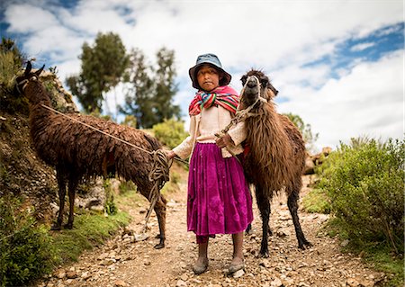 simsearch:841-07783120,k - Portrait of Mariel with her two Llamas, Isla del Sol, Lake Titicaca, Bolivia, South America Stock Photo - Rights-Managed, Code: 841-07783113