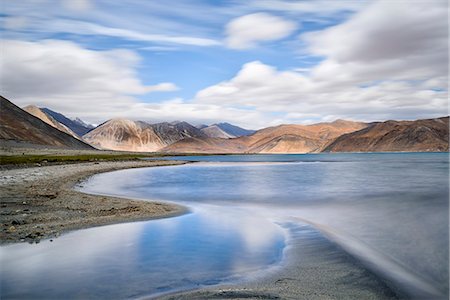 The turquoise, saline water of Tso Pangong, backed by mountains, Ladakh, India, Asia Stock Photo - Rights-Managed, Code: 841-07913982