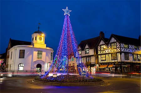 Christmas lights, Market Cross, Stratford-upon-Avon, Warwickshire, England, United Kingdom, Europe Foto de stock - Con derechos protegidos, Código: 841-08031618