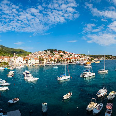 Elevated view over Hvar's picturesque harbour, Stari Grad (Old Town), Hvar, Dalmatia, Croatia, Europe Stock Photo - Rights-Managed, Code: 841-08059403