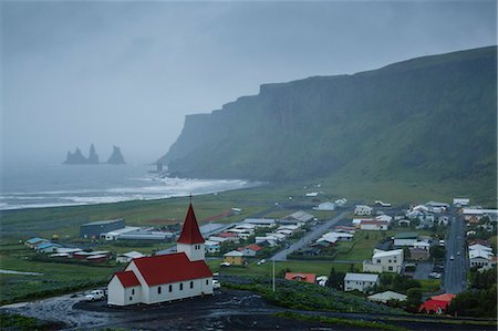 View over the village of Vik on a rainy day, Iceland, Polar Regions Stock Photo - Rights-Managed, Code: 841-08059533