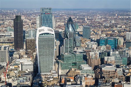 Elevated view of skyscrapers in the City of London's financial district, London, England, United Kingdom, Europe Stock Photo - Rights-Managed, Code: 841-08059596