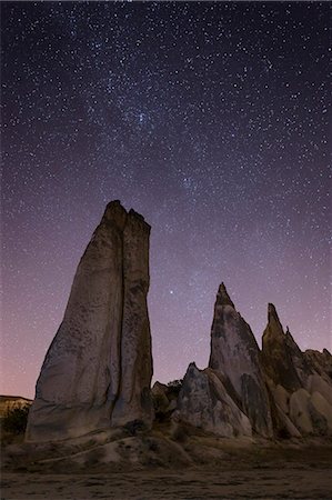 Night time in the Rose Valley showing the unusual rock formations and desert landscape light painted, Cappadocia, Anatolia, Turkey, Asia Minor, Eurasia Stock Photo - Rights-Managed, Code: 841-08059625