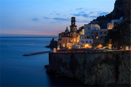 place of worship - Amalfi coast road light trails from cars with Church of Santa Maria Maddalena at blue hour, dusk, Atrani, Costiera Amalfitana (Amalfi Coast), UNESCO World Heritage Site, Campania, Italy, Europe Stock Photo - Rights-Managed, Code: 841-08211468