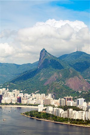 Aerial view of Botafogo Bay, Corcovadao and the Christ statue, Rio de Janeiro, Brazil, South America Stock Photo - Rights-Managed, Code: 841-08211502