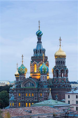 simsearch:841-07673469,k - Illuminated domes of Church of the Saviour on Spilled Blood, UNESCO World Heritage Site, St. Petersburg, Russia, Europe Stock Photo - Rights-Managed, Code: 841-08211695