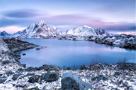 simsearch:841-08244166,k - Pinksky dominates the scenery in Reine at dusk, Lofoten Islands, Arctic, Norway, Scandinavia, Europe Stock Photo - Rights-Managed, Code: 841-08243992