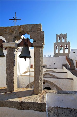 The Bell Towers at the Monastery of St. John at Chora, UNESCO World Heritage Site, Patmos, Dodecanese, Greek Islands, Greece, Europe Stock Photo - Rights-Managed, Code: 841-08357257