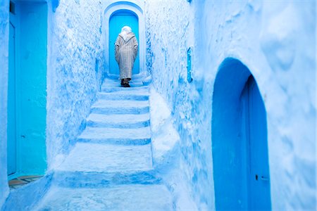 Local man in the blue streets of the Medina, Chefchaouen, Morocco, North Africa, Africa Stock Photo - Rights-Managed, Code: 841-08421264