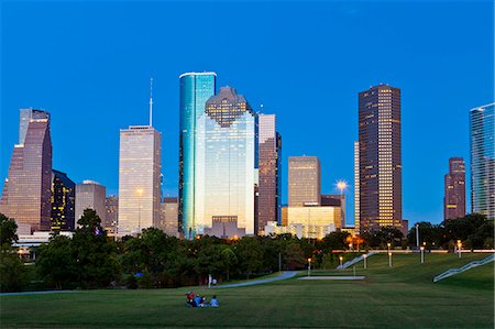 Houston skyline at night from Eleanor Tinsley Park, Texas, United States of America, North America Stock Photo - Rights-Managed, Code: 841-08527749