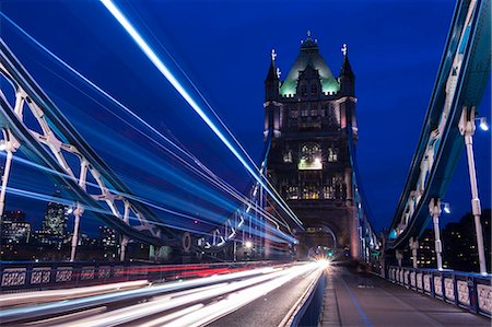 Light trails on London bridge in the evening, London, United Kingdom, Europe Stock Photo - Rights-Managed, Code: 841-08527772