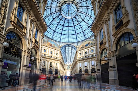 The shopping arcades and the glass dome of the historical Galleria Vittorio Emanuele II, Milan, Lombardy, Italy, Europe Stock Photo - Rights-Managed, Code: 841-08781736