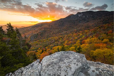 Sunset and autumn color at Grandfather Mountain, located on the Blue Ridge Parkway, North Carolina, United States of America, North America Stock Photo - Rights-Managed, Code: 841-08821648