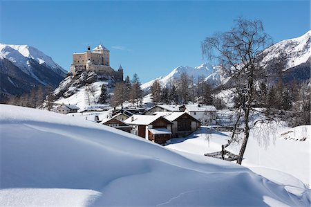 Old castle and alpine village of Tarasp surrounded by snowy peaks, Inn district, Canton of Graubunden, Engadine, Switzerland, Europe Stock Photo - Rights-Managed, Code: 841-08860702