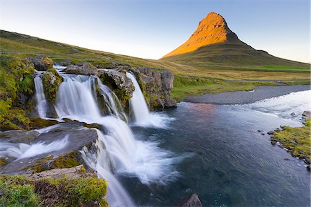 polar region - Kirkjufell Mountain and Kirkjufoss Waterfall at sunset, Snaefellsnes Peninsula, Iceland, Polar Regions Stock Photo - Rights-Managed, Code: 841-08887145