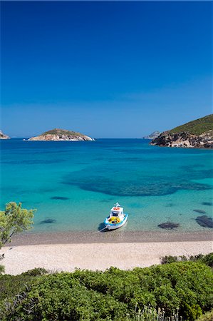 simsearch:841-02899056,k - Fishing boat moored on the beach, Patmos Island, Dodecandese, Greek Islands, Greece, Europe Stock Photo - Rights-Managed, Code: 841-09055549