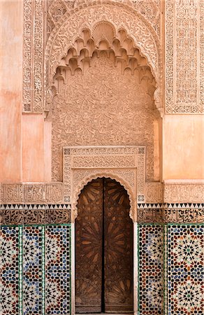 simsearch:841-07083294,k - Wall of Ben Youssef Madrasa (ancient Islamic college), UNESCO World Heritage Site, Marrakech, Morocco, North Africa, Africa Stock Photo - Rights-Managed, Code: 841-09077056