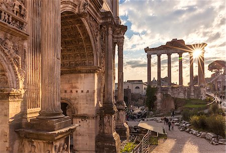 The Arch of Septimius Severus and The Temple of Saturn in the Roman Forum, UNESCO World Heritage Site, Rome, Lazio, Italy, Europe Stock Photo - Rights-Managed, Code: 841-09077089